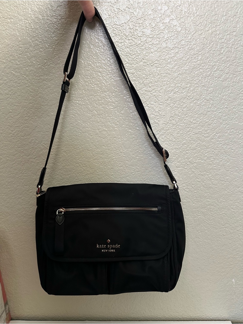 kate spade Black Nylon Crossbody with Front Zip Pocket